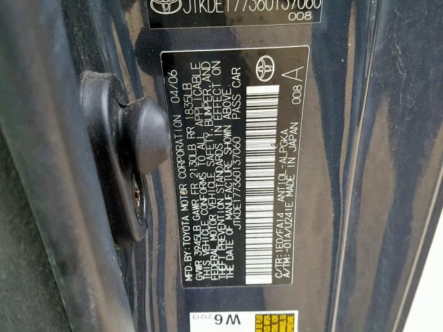 JTKDE177360137060 - 2006 TOYOTA SCION TC გრაფიტი ფოტო 10