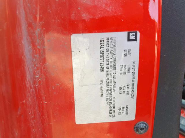 1G2AL15F977122456 - 2007 PONTIAC G5 RED photo 10