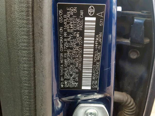 JTKKT624150117279 - 2005 TOYOTA SCION XA BLUE photo 10