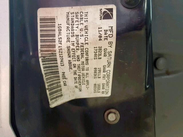 1G8AL52F15Z127413 - 2005 SATURN ION LEVEL SILVER photo 10