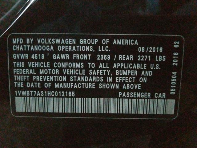 1VWBT7A31HC012165 - 2017 VOLKSWAGEN PASSAT SE  photo 10