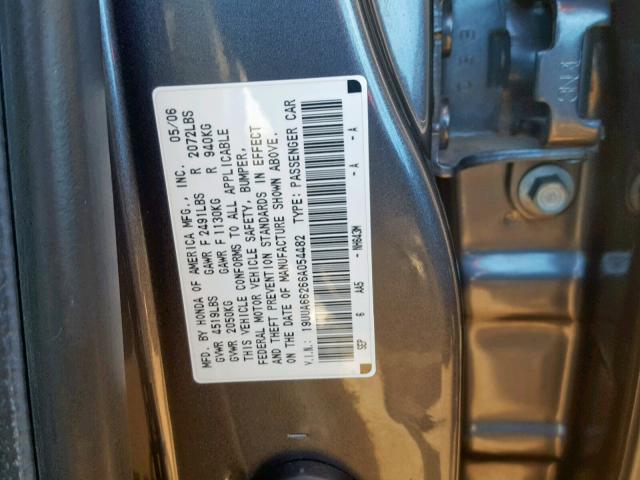 19UUA66266A054482 - 2006 ACURA 3.2TL GRAY photo 10