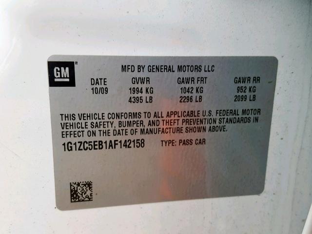 1G1ZC5EB1AF142158 - 2010 CHEVROLET MALIBU 1LT 白色 照片 10