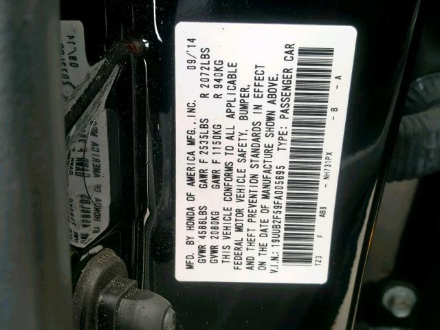 19UUB2F59FA005695 - 2015 ACURA TLX TECH BLACK photo 10