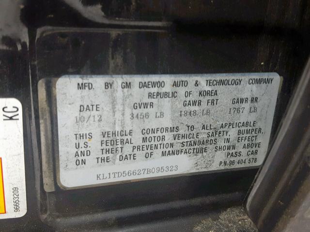 KL1TD56627B095323 - 2007 CHEVROLET AVEO BASE შავი ფოტო 10