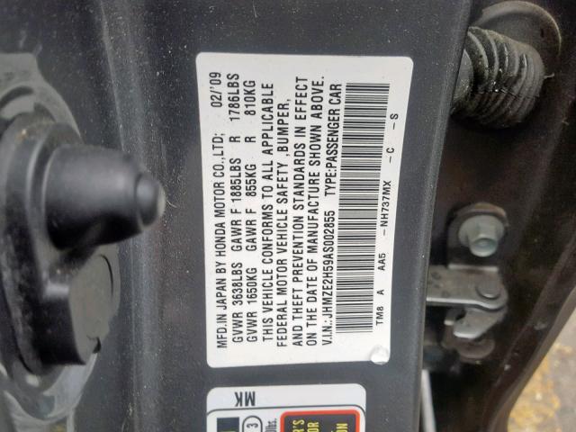 JHMZE2H59AS002855 - 2010 HONDA INSIGHT LX GRAY photo 10