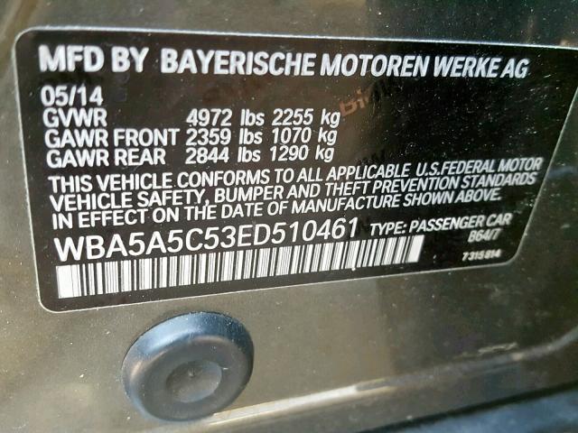 WBA5A5C53ED510461 - 2014 BMW 528 I GRAY photo 10