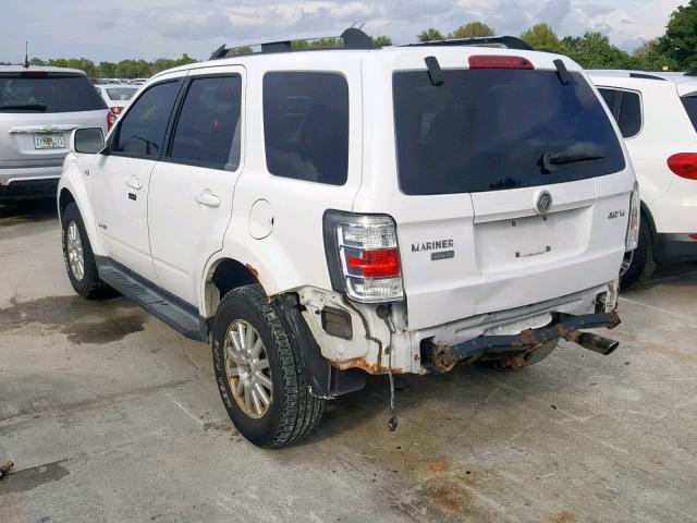 4M2CU97188KJ18019 - 2008 MERCURY MARINER PR WHITE photo 3