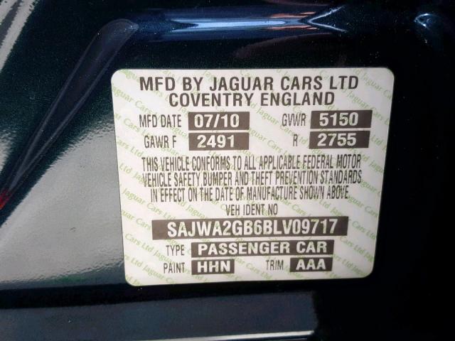 SAJWA2GB6BLV09717 - 2011 JAGUAR XJL BLACK photo 10