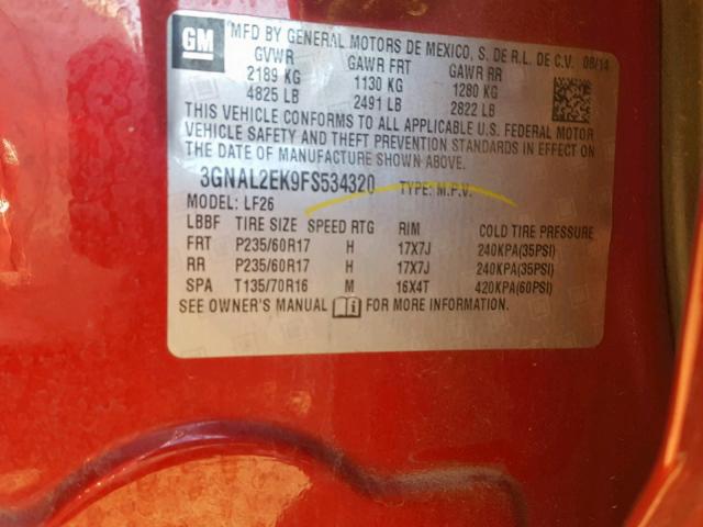 3GNAL2EK9FS534320 - 2015 CHEVROLET CAPTIVA LS 红色 照片 10