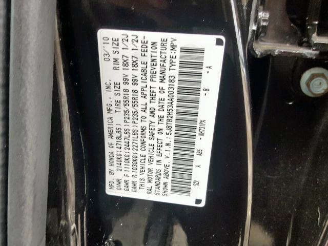 5J8TB2H53AA003183 - 2010 ACURA RDX TECHNO BLACK photo 10