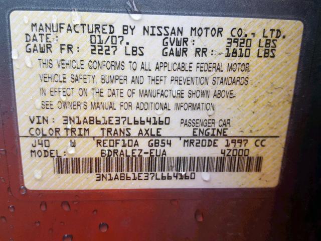 3N1AB61E37L664160 - 2007 NISSAN SENTRA 2.0 GREEN photo 10