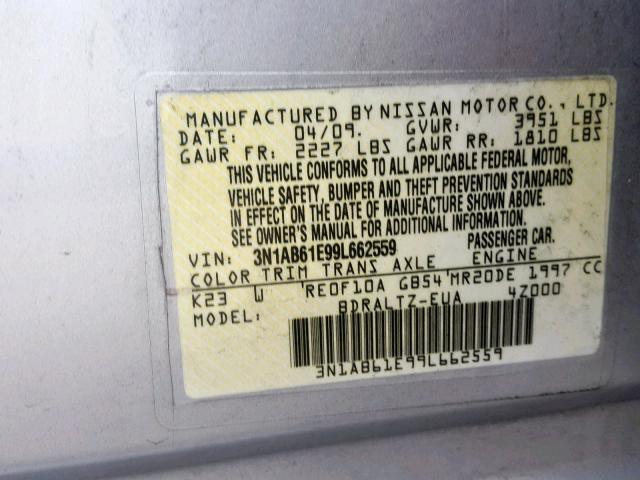 3N1AB61E99L662559 - 2009 NISSAN SENTRA 2.0 SILVER photo 10