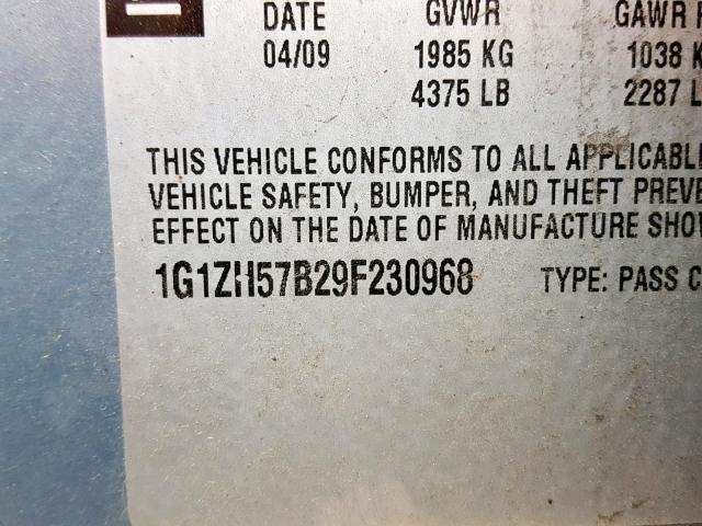 1G1ZH57B29F230968 - 2009 CHEVROLET MALIBU 1LT ლურჯი ფოტო 10