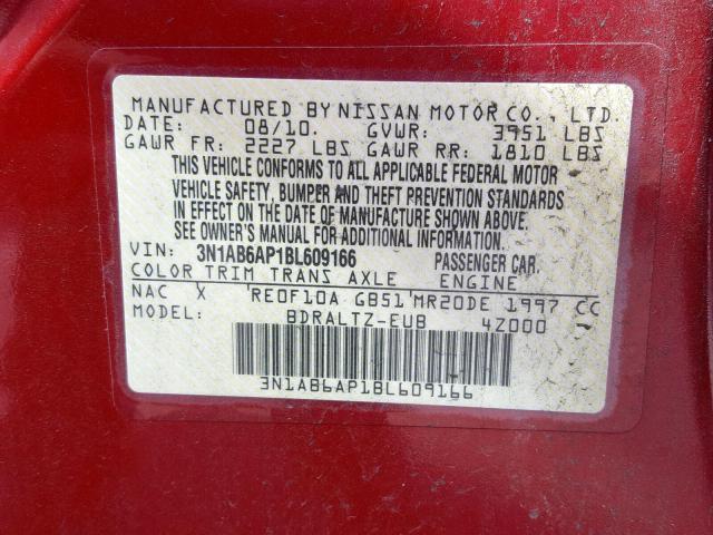 3N1AB6AP1BL609166 - 2011 NISSAN SENTRA 2.0 RED photo 10