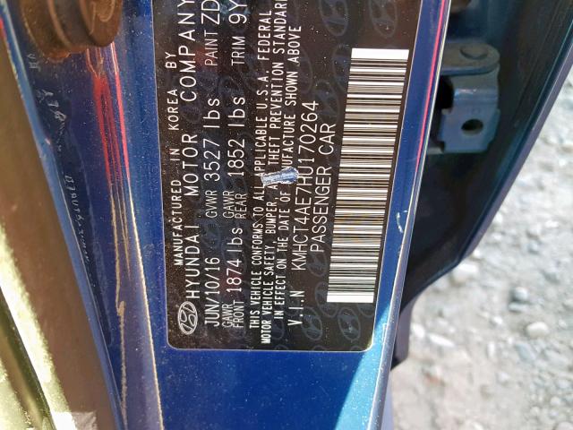 KMHCT4AE7HU170264 - 2017 HYUNDAI ACCENT SE BLUE photo 10