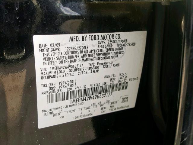 1MEHM42W49G632177 - 2009 MERCURY SABLE PREM BLACK photo 10