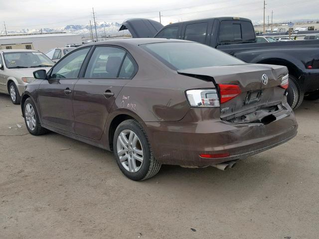 3VW1K7AJ9FM242657 - 2015 VOLKSWAGEN JETTA BASE BROWN photo 3
