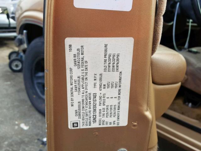 1GNCS13W3X2107403 - 1999 CHEVROLET BLAZER BROWN photo 10