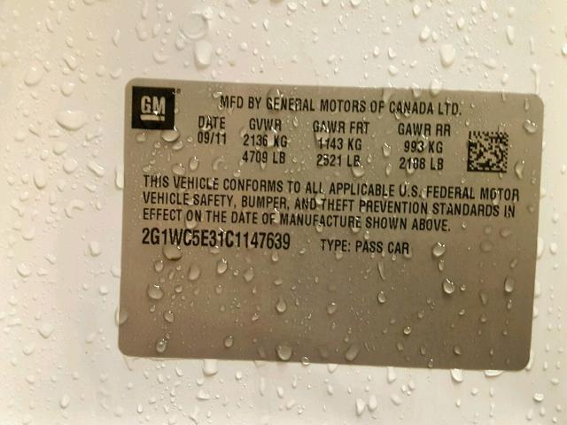 2G1WC5E31C1147639 - 2012 CHEVROLET IMPALA LTZ WHITE photo 10