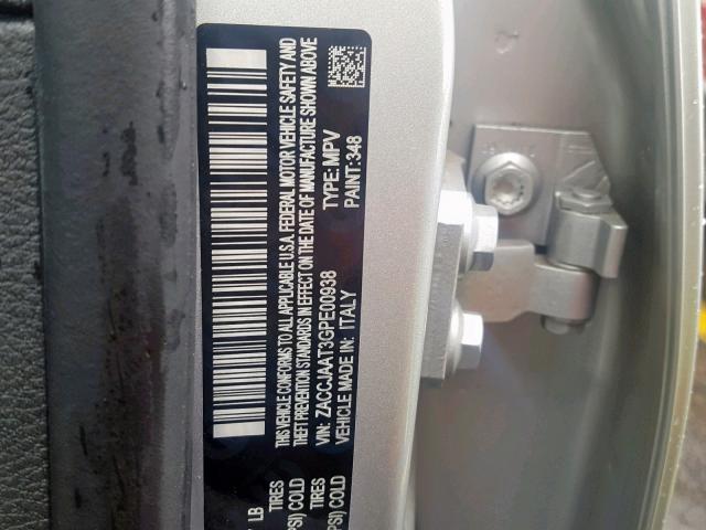 ZACCJAAT3GPE00938 - 2016 JEEP RENEGADE S ვერცხლისფერი ფოტო 10