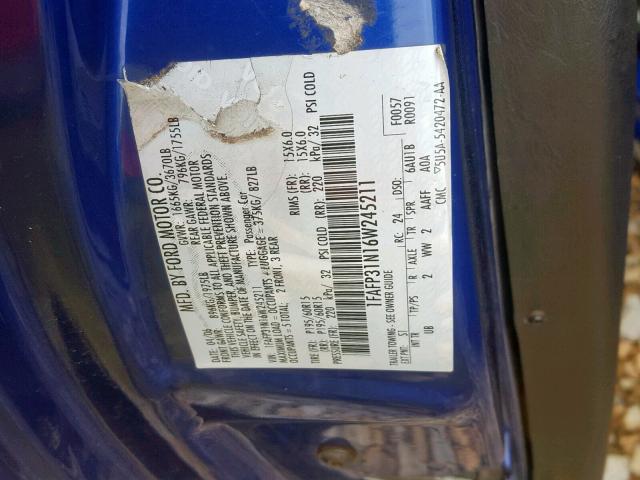 1FAFP31N16W245211 - 2006 FORD FOCUS ZX3 BLUE photo 10