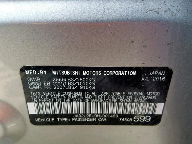 JA32U2FU9HU001489 - 2017 MITSUBISHI LANCER ES SILVER photo 10