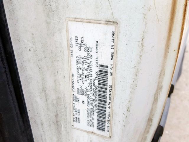 JT4VD11G8S0006563 - 1995 TOYOTA T100 1 TON WHITE photo 10