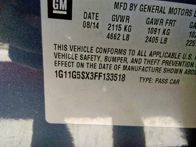 1G11G5SX3FF133518 - 2015 CHEVROLET MALIBU LTZ BLUE photo 10