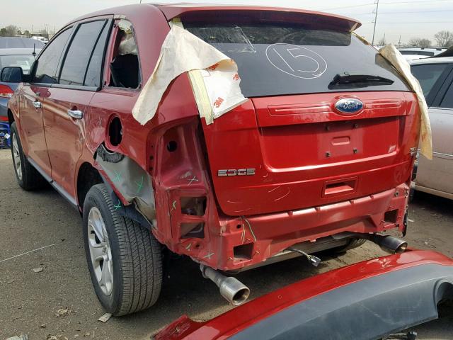 2FMDK4JC9BBB41223 - 2011 FORD EDGE SEL RED photo 3