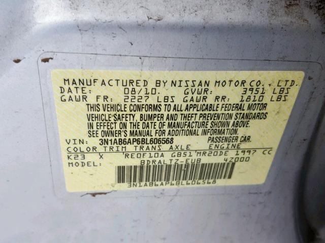 3N1AB6AP6BL606568 - 2011 NISSAN SENTRA 2.0 SILVER photo 10