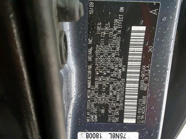 5TDKY5G12AS025459 - 2010 TOYOTA SEQUOIA LI BLUE photo 10