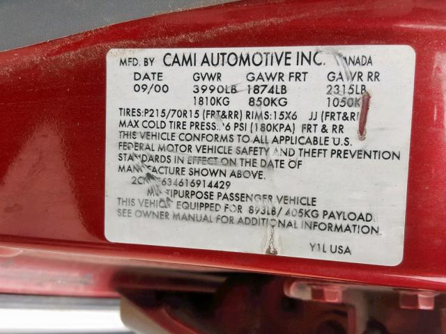 2CNBE634616914429 - 2001 CHEVROLET TRACKER LT RED photo 10