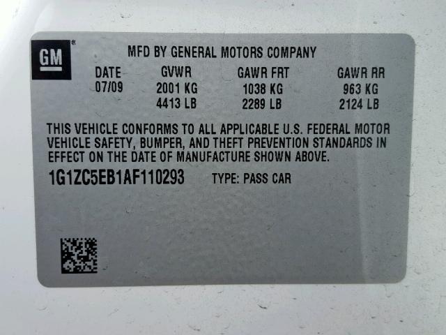 1G1ZC5EB1AF110293 - 2010 CHEVROLET MALIBU 1LT 白色 照片 10