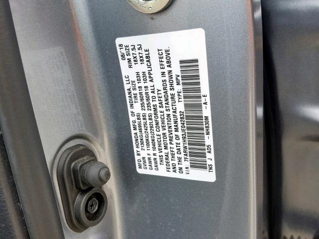 7FARW1H93JE042832 - 2018 HONDA CR-V TOURI SILVER photo 10