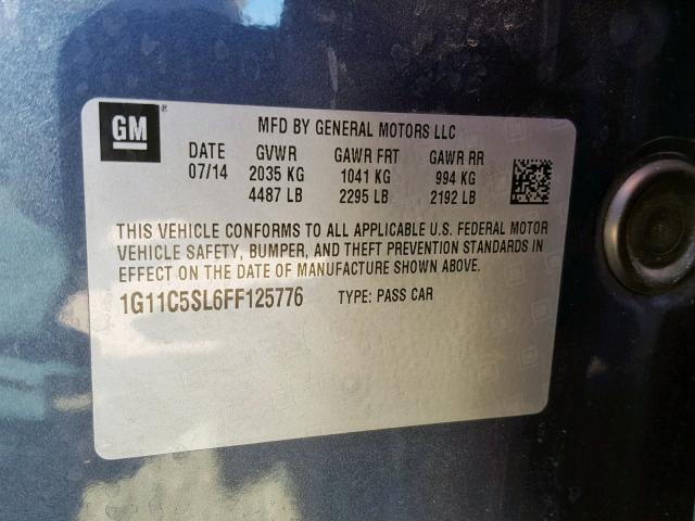 1G11C5SL6FF125776 - 2015 CHEVROLET MALIBU 1LT GRAY photo 10