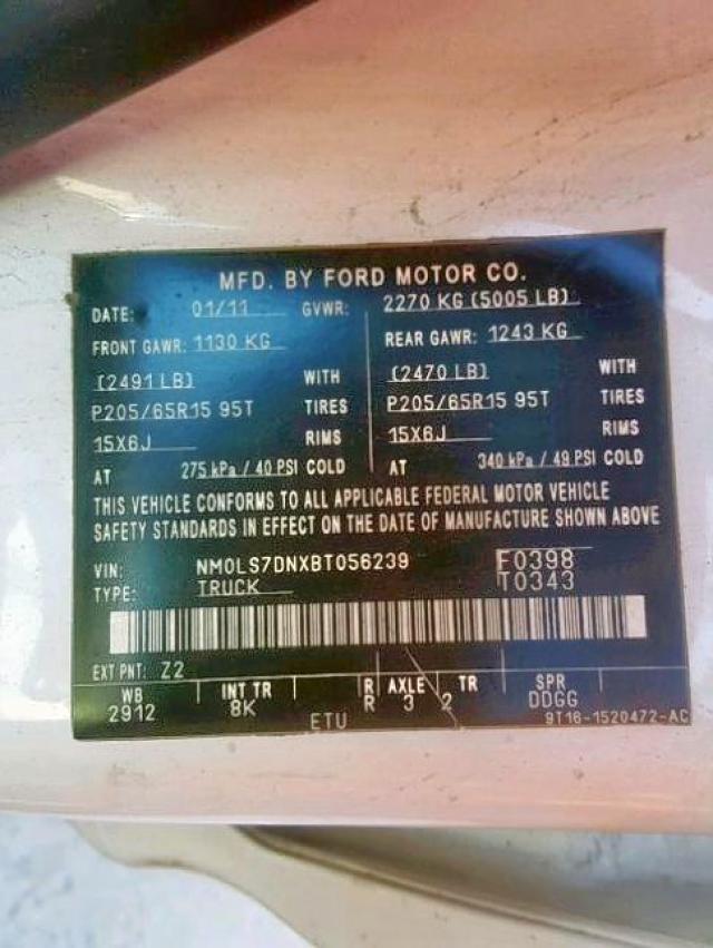NM0LS7DNXBT056239 - 2011 FORD TRANSIT CO WHITE photo 10