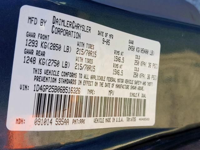 1D4GP25B06B516326 - 2006 DODGE CARAVAN SE GREEN photo 10