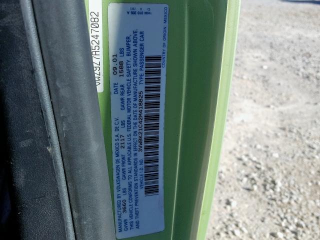 3VWBK21C42M418825 - 2002 VOLKSWAGEN NEW BEETLE GREEN photo 10