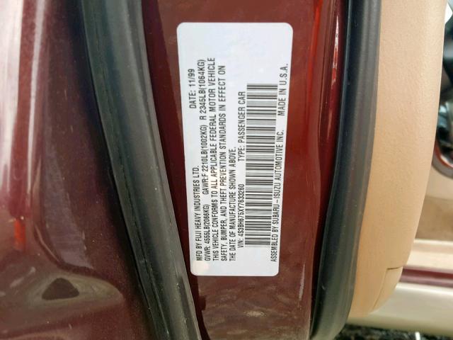 4S3BH675XY7633260 - 2000 SUBARU LEGACY OUT MAROON photo 10