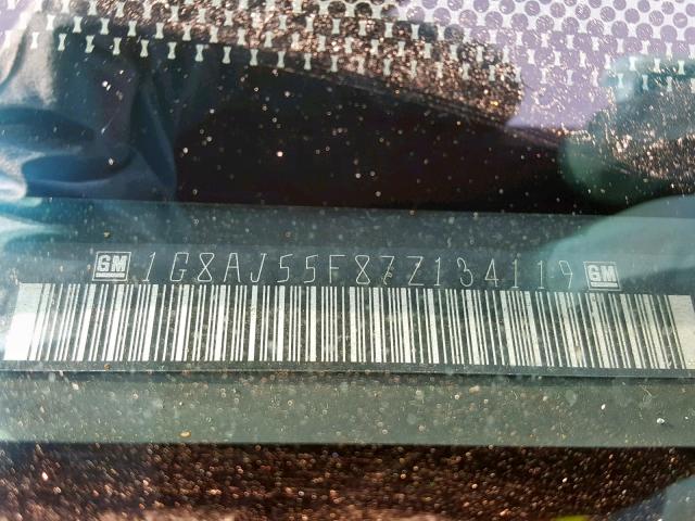 1G8AJ55F87Z134119 - 2007 SATURN ION LEVEL GREEN photo 10