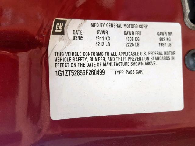 1G1ZT52855F260499 - 2005 CHEVROLET MALIBU LS RED photo 10