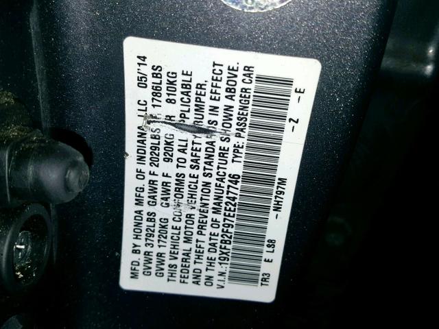 19XFB2F97EE247746 - 2014 HONDA CIVIC EXL GRAY photo 10