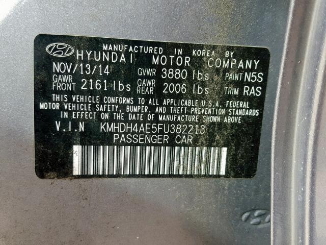 KMHDH4AE5FU382213 - 2015 HYUNDAI ELANTRA SE GRAY photo 10