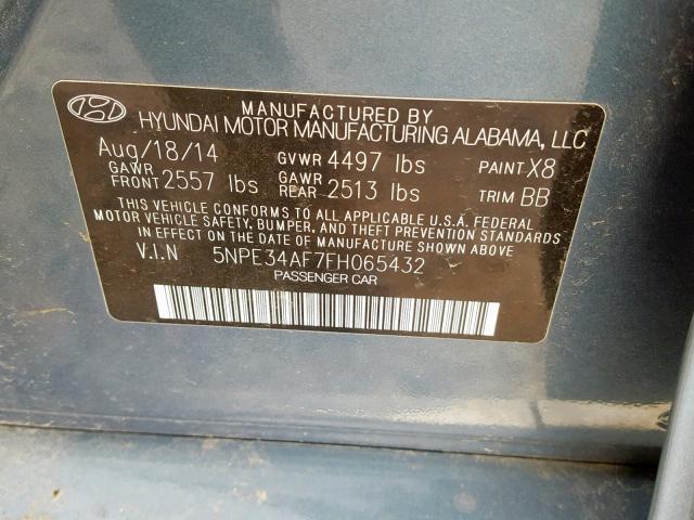 5NPE34AF7FH065432 - 2015 HYUNDAI SONATA SPO BLUE photo 10