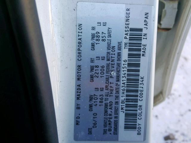 JM1BL1H63A1341516 - 2010 MAZDA 3 S WHITE photo 10