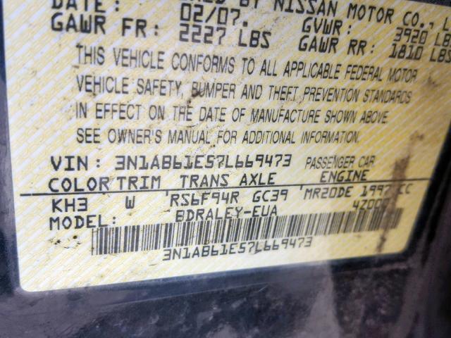 3N1AB61E57L669473 - 2007 NISSAN SENTRA 2.0 BLACK photo 10