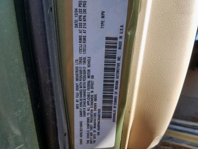 4S4BP86C354357625 - 2005 SUBARU LEGACY OUT GREEN photo 10