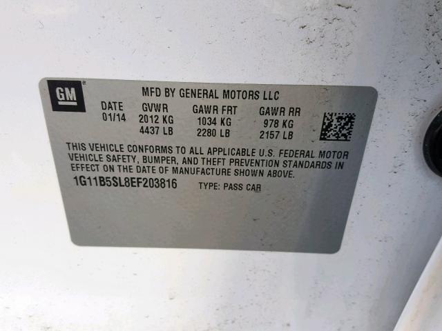 1G11B5SL8EF203816 - 2014 CHEVROLET MALIBU LS WHITE photo 10