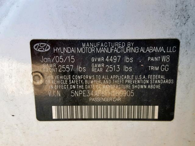 5NPE34AF6FH160905 - 2015 HYUNDAI SONATA SPO WHITE photo 10